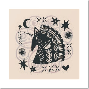 Unicorn block print Posters and Art